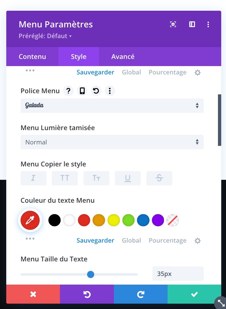 Design du menu