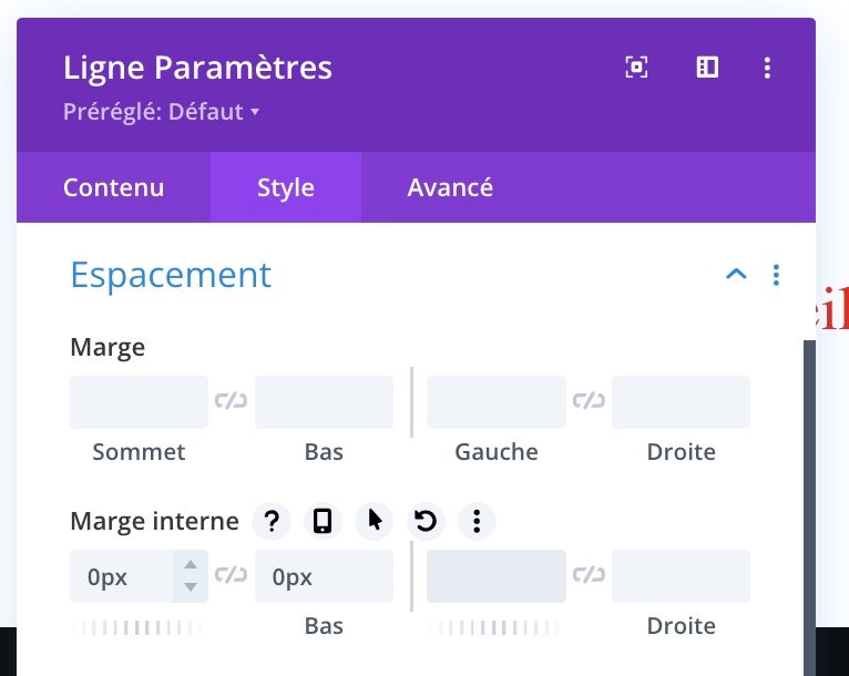 Marges internes ligne