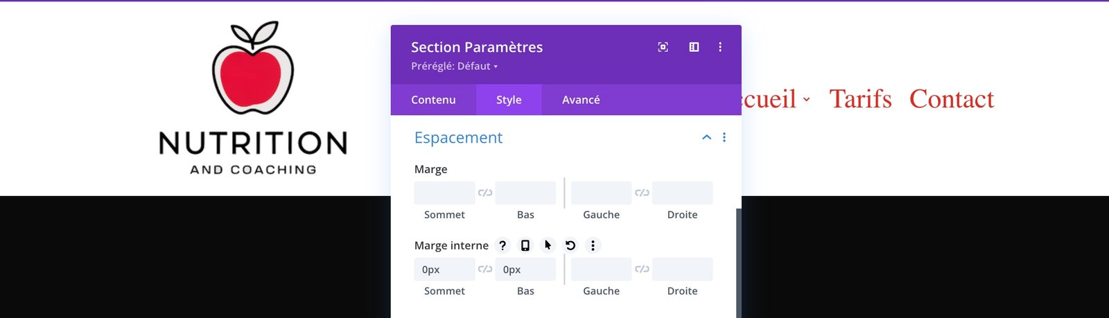 marges internes section