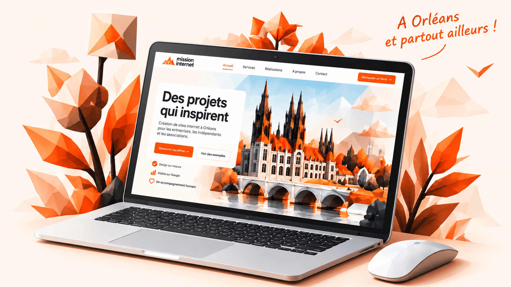 Ordinateur portable affichant un site internet créé à Orléans