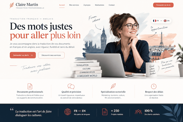 Exemple de site vitrine Site vitrine créé pour une traductrice professionnelle